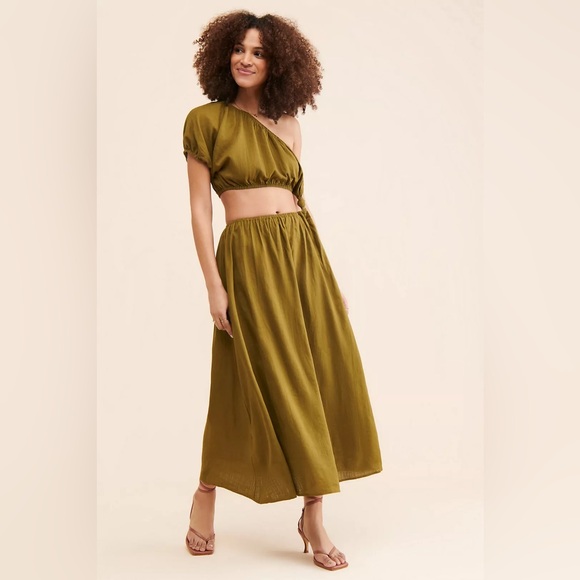 moon river one shoulder dress Tuckernuck Moon River Exclusive Chocolate One Shoulder Midi Maxi Cut Out Dress by Moon River